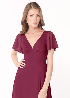 Azazie Kimber Brautjungfernkleider A-Linie Volantärmel Chiffon Kleid Maulbeerrot image5