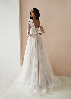Azazie Sandoval Wedding Dresses Diamond White Nude A-Line Lace Tulle Dress image2