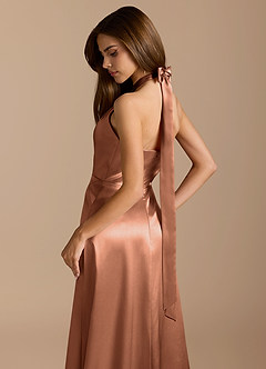 Azazie Tracie Bridesmaid Dresses Bronzer A-Line Pleated Metallic Satin Dress image8