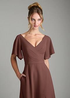 Azazie Ambrosia Bridesmaid Dresses Espresso A-Line Pleated Chiffon Dress image2