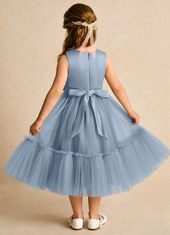 Azazie Miracle Flower Girl Dresses Dusty Blue A-Line Bow Matte Satin Dress image2