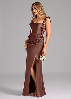 Azazie Jessamine Bridesmaid Dresses Espresso A-Line Corset Stretch Satin Dress image5