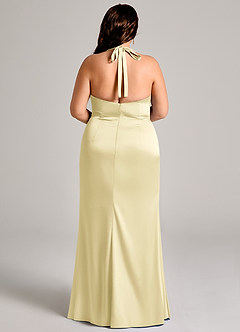 Azazie Valerie Bridesmaid Dresses Lemon Sorbet Mermaid Pleated Stretch Satin Dress image12