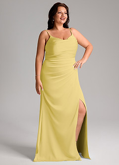 Azazie Deandra Bridesmaid Dresses Canary Mermaid Pleated Stretch Satin Dress image10