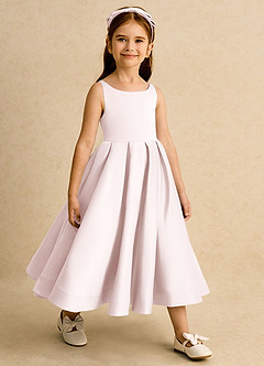 Azazie Babs Blumenmädchenkleider Ballkleid Plissee Matte Satin Kleid Zartrosa image4