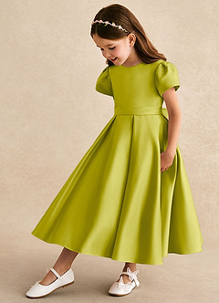 Azazie Princess Robe Demoiselle D'honneur Fillette Robe Trapèze en Mat Satiné Plissée Citronnelle image1
