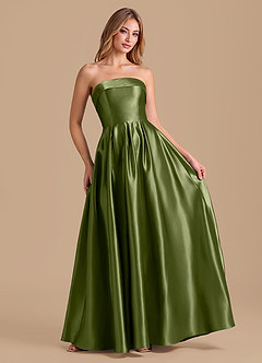 Azazie Lucienne Robes de demoiselle d'honneur Robe Trapèze en Satiné métallisé Plissée Olive image3