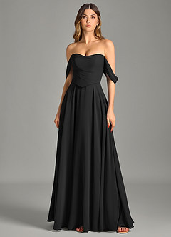 Azazie Chelsey Abiti da Damigella Abito Convertibile A-Line in Chiffon a Spalla Scoperta Nero image6