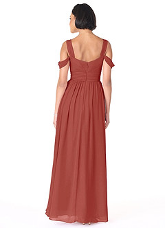 Azazie Lianne Robes de demoiselle d'honneur Robe Trapèze en Mousseline de soie Épaule décolletée Terracotta image4