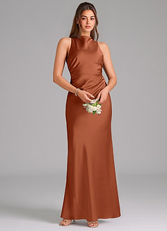 Azazie Evadne Bridesmaid Dresses Cedar Rose A-Line Pleated Stretch Satin Dress image6