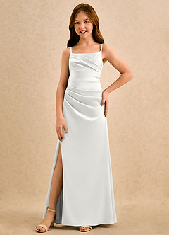 Azazie Cannoli Girls Formal Flower Girl Dresses White A-Line Pleated Stretch Satin Dress image3