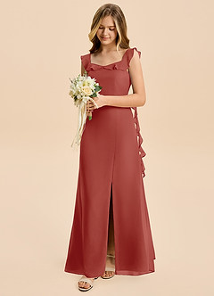 Azazie Cindy Junior Terracotta A-Line Ruched Chiffon Dress image3