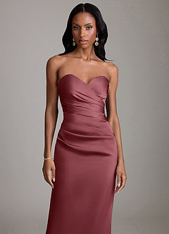 Azazie Sonora Vestidos de damas de honor Vestido de Rosa Del Desierto de Satén Elástico de Corte Recto con Sin tirantes image5