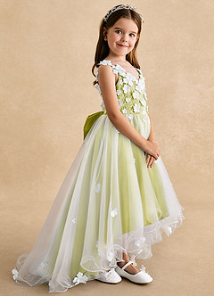 Azazie Celia Robe Demoiselle D'honneur Fillette Robe Trapèze en Tulle Dentelle Citronnelle image3