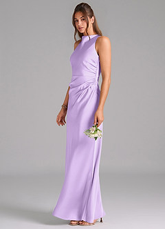 Azazie Evadne Bridesmaid Dresses Lilac Sheath Pleated Stretch Satin Dress image1