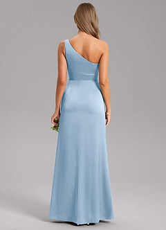Azazie Phaedra Bridesmaid Dresses Powder Blue A-Line One Shoulder Stretch Satin Dress image8