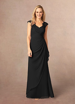 Azazie Gladys Kleider für die Brautmutter A-Linie Königin Anne Spitze Chiffon Kleid Schwarz image5