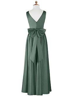 Azazie Hathaway Junior Sea Moss A-Line Bow Stretch Satin Dress image7