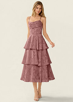 Gabriddy Dusty Pink Jacquard Ruffles Corset Maxi Dress image4