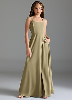 Azazie Moira Junior Moss Green A-Line with Pockets Chiffon Dress image1