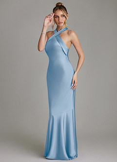 Azazie Reign Bridesmaid Dresses Powder Blue Mermaid Pleated Stretch Satin Dress image5