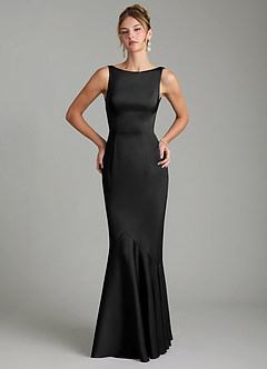 Azazie Tamera Bridesmaid Dresses Black Mermaid Pleated Stretch Satin Dress image3