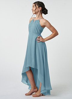 Azazie Oaklynn Junior Moody Blue A-Line Pleated Chiffon Dress image4