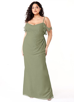 Azazie Emeralda Abiti da Damigella Abito Tubino in Chiffon a Spalla Scoperta Pistacchio image7