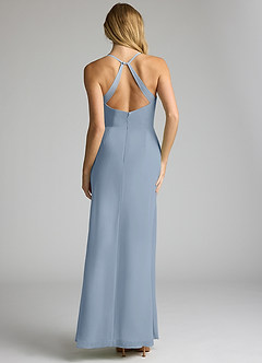 Azazie Becca Bridesmaid Dresses Dusty Blue Sheath V-Neck Chiffon Dress image5
