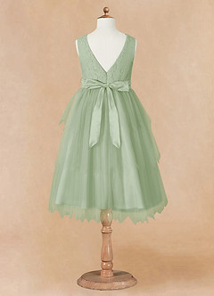 Azazie Chica Flower Girl Dresses Dusty Sage A-Line Lace Tulle Dress image13