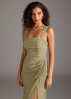 Azazie Jesaphine Bridesmaid Dresses Moss Green Sheath Bow Chiffon Dress image7