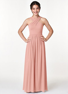 Azazie Jiya Junior Rosette A-Line Pleated Mesh Dress image4