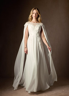 Azazie Linnea Wedding Dresses Cream A-Line Scoop Chiffon Dress image8