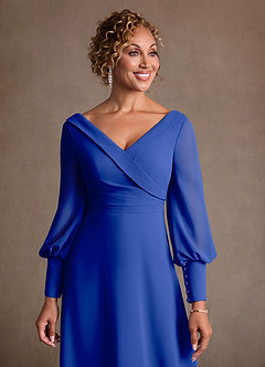 Azazie Paterson Mother of the Bride Dresses Royal Blue A-Line Pleated Chiffon Dress image6