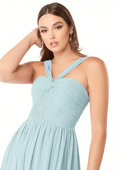 Azazie Dionne Robes de demoiselle d'honneur Robe Trapèze en Mousseline de soie Corset Brume image6