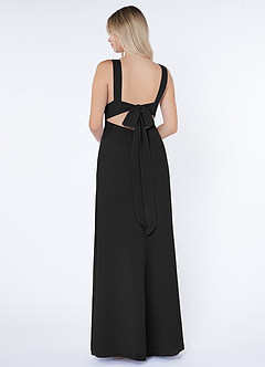 Azazie Christiana Brautjungfernkleider A-Linie V-Hals Gefaltet Chiffon Kleid Schwarz image3