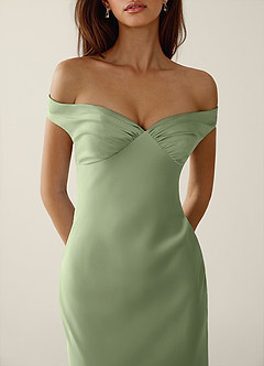 Gwendonme Light Green Satin Crystal Linen Prom Dress image5