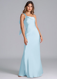 Azazie Driea Brautjungfernkleider Meerjungfrau-Linie One-Shoulder Stretch-Satin Kleid Himmelblau image7