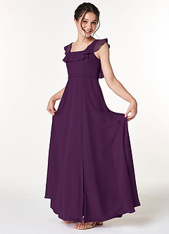 Azazie Jinny Junior Grape A-Line Ruched Chiffon Dress image1