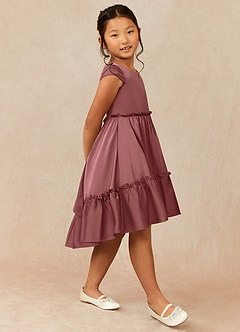 Azazie Lee vestidos de niña de las flores Vestido de Amatista de Satén Elástico de Corte En A con Lazo image3