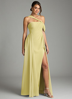 Azazie Kassandra Bridesmaid Dresses Lemon Sorbet A-Line Off the Shoulder Chiffon Dress image5