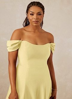 Christian Siriano Bridal for Azazie 1002 Robes de demoiselle d'honneur Robe Trapèze Convertible en Satin extensible Épaule décolletée Sorbet Citron image13