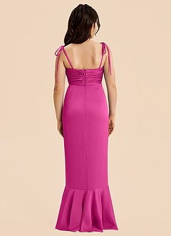 Azazie Ryan Junior Jurk van Stretch Satijn met Kolom Strik Fuchsia image2