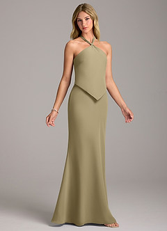 Azazie Keisha Bridesmaid Dresses Moss Green Sheath Chiffon Dress image3