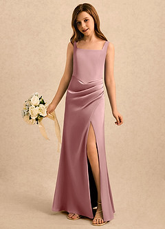 Azazie Noah Girls Formal Flower Girl Dresses Dusty Rose Sheath Pleated Stretch Satin Dress image1