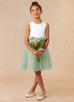 Azazie Loulou Flower Girl Dresses Diamond White Dusty Sage A-Line Sleeveless Tulle Dress image1
