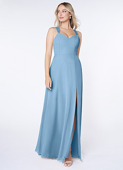 Azazie Jane Bridesmaid Dresses Steel Blue A-Line V-Neck Pleated Chiffon Dress image3