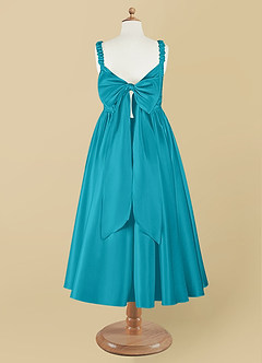 Azazie Cutie Pie Flower Girl Dresses Jade A-Line Pleated Matte Satin Dress image8