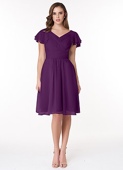 Azazie Hadley Final Sale A-Line Pleated Chiffon Knee-Length Dress image3