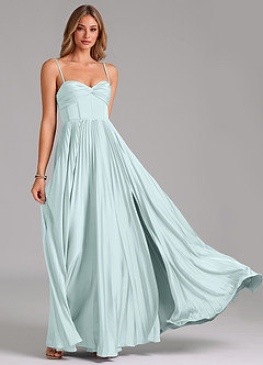 Azazie Tyla Bridesmaid Dresses Sea Glass A-Line Sweetheart Neckline Stretch Satin Dress image5